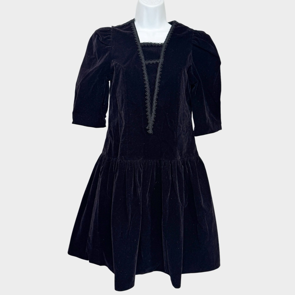 Vintage 90s My Michelle Black Velvet Drop Waist Dress Lace Trim Size 14 Goth